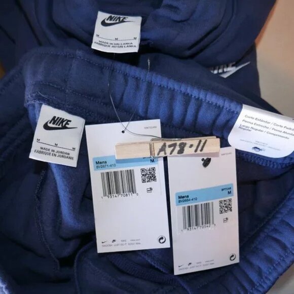 Nike Club Fleece Men's Sweatsuit 2 PC Tracksuit Matching Navy Blue Outfit NWT - Picture 12 of 14